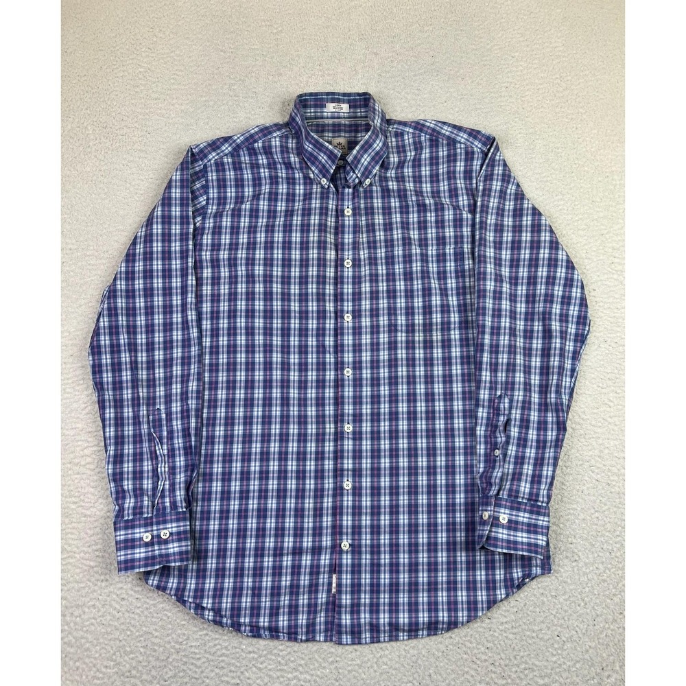 Peter Millar Shirt Mens Large Blue‎ Plaid Button Down Long Sleeve Cotton